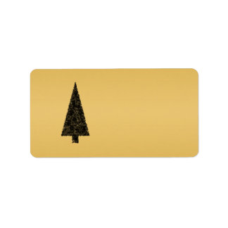 Stylish Christmas Tree. Black and Gold. Label