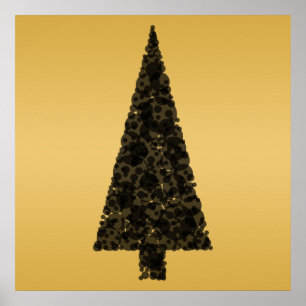 Stylish Christmas Tree. Black and Gold. Poster
