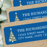 Stylish Christmas Tree Blue Gold Return Address Return Address Label<br><div class="desc">Festive return address labels,  with editable text and a simple and stylish Christmas tree. Colours: blue,  white and gold.</div>
