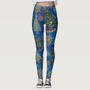 Stylish Christmas Tree Jewel Bling Lapis Lazuli Leggings