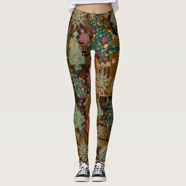 Stylish Christmas Tree Jewel Bling Tiger Iron Leggings (Front)