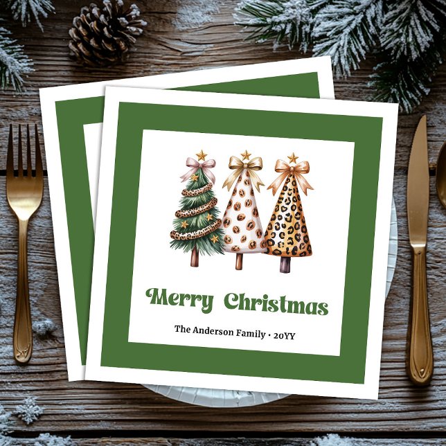 Stylish Christmas Tree Leopard Print Dinner Napkin (Stylish Christmas Tree Leopard Print Dinner Napkins!)