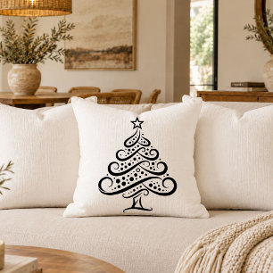 Stylish Christmas Tree Line Drawing Accent Pillow