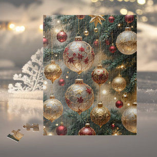 Stylish Christmas tree ornaments in champagne Jigsaw Puzzle