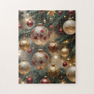 Stylish Christmas tree ornaments in champagne Jigsaw Puzzle