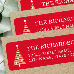 Stylish Christmas Tree Red Gold Return Address Return Address Label<br><div class="desc">Festive return address labels,  with editable text and a simple and stylish Christmas tree. Colours: red,  white and gold.</div>