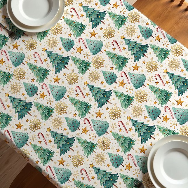 Stylish Christmas trees festive dining room decor Tablecloth (Stylish Christmas trees festive dining room decor Tablecloth)