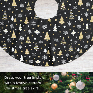 Stylish Christmas Trees Snowflakes Black Brushed Polyester Tree Skirt