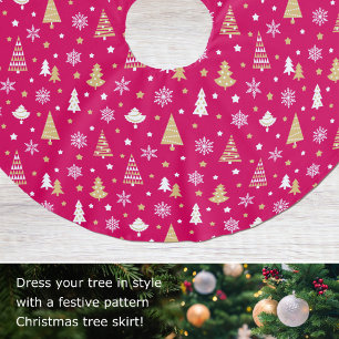 Stylish Christmas Trees Snowflakes Pattern Pink Brushed Polyester Tree Skirt