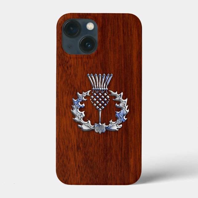 Stylish Chrome and Mahogany Wood Scottish Thistle Case-Mate iPhone Case (Back)