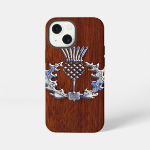 Stylish Chrome and Mahogany Wood Scottish Thistle iPhone 13 Mini Case