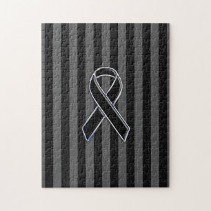 Stylish Chrome Black Ribbon Awareness Jigsaw Puzzle
