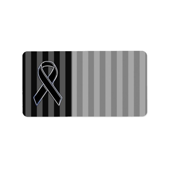 Stylish Chrome Black Ribbon Awareness Label (Front)