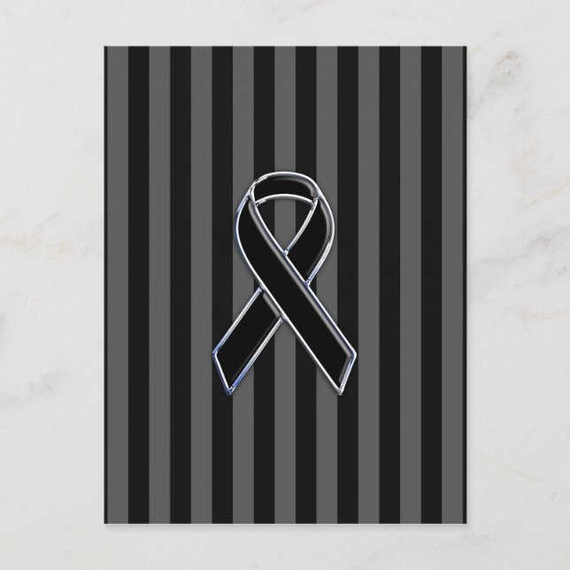 Stylish Chrome Black Ribbon Awareness Postcard (Front)