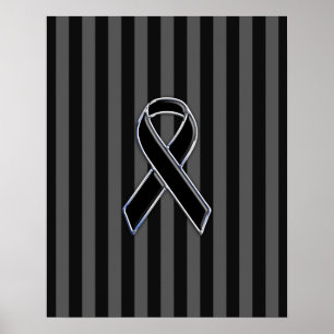 Stylish Chrome Black Ribbon Awareness Poster