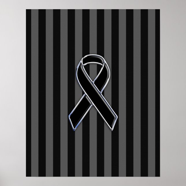 Stylish Chrome Black Ribbon Awareness Poster (Front)