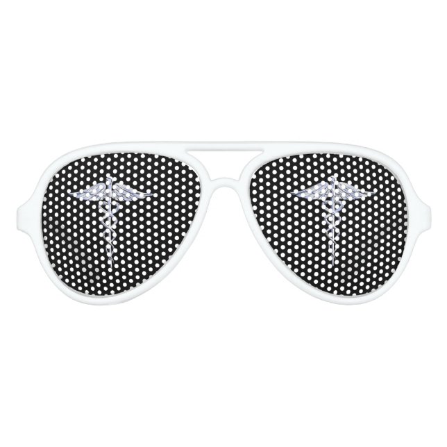 Stylish Chrome Like Caduceus Medical Symbol Aviator Sunglasses (Front)