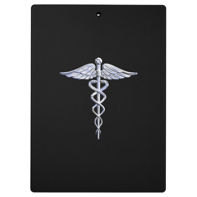 Stylish Chrome Like Caduceus Medical Symbol Clipboard (Back)