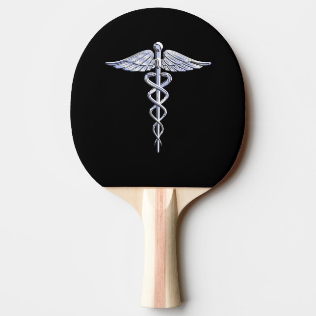 Stylish Chrome Like Caduceus Medical Symbol Ping Pong Paddle (Back)