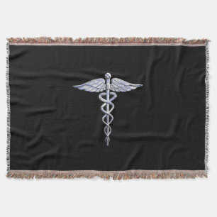 Stylish Chrome Like Caduceus Medical Symbol Throw Blanket