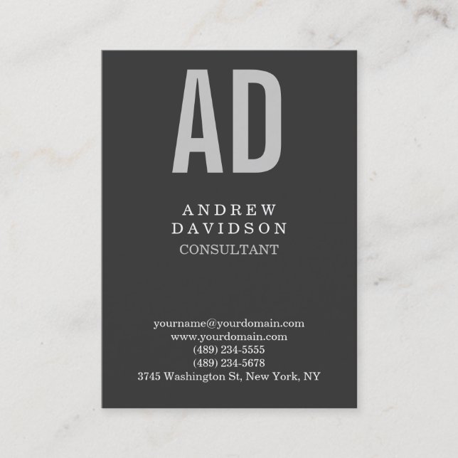 Stylish Chubby Grey Monogram Plain Business Card (Front)