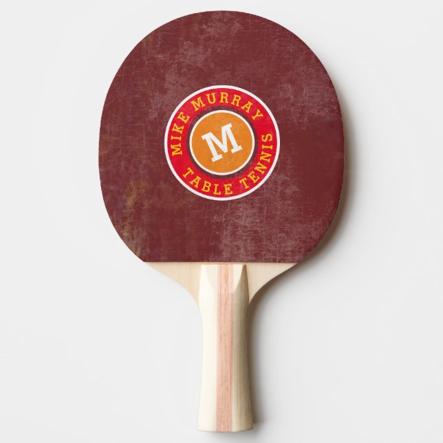 stylish circle logo monogram on red ping pong paddle (Front)