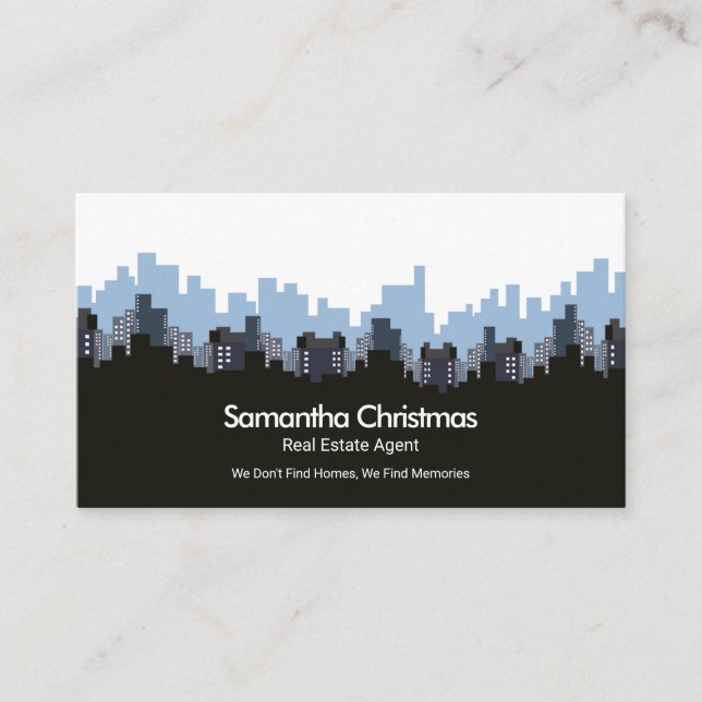 Stylish City Skyline Buildings Real Estate Broker Business Card (Front)
