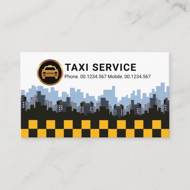 Stylish City Skyline Yellow Taxi Check Boxes Business Card (Front)