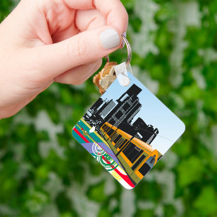 Stylish City Tram Transportation Art Key Ring