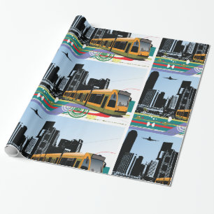 Stylish City Tram Transportation Art Wrapping Paper
