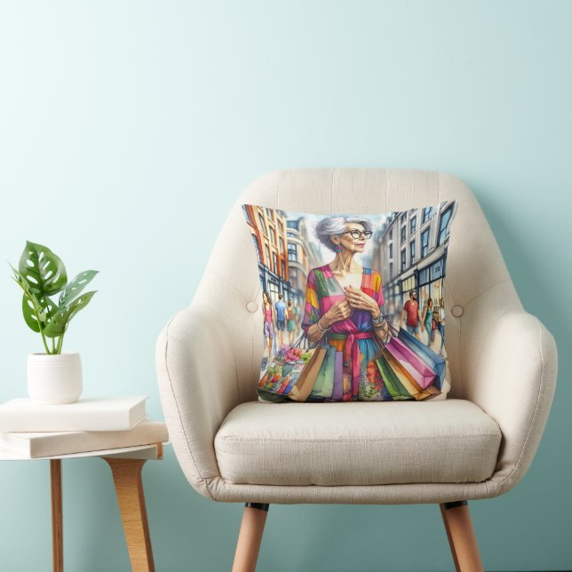 Stylish City Woman Shopper Cushion (Chair)