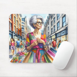 Stylish City Woman Shopper Mouse Pad