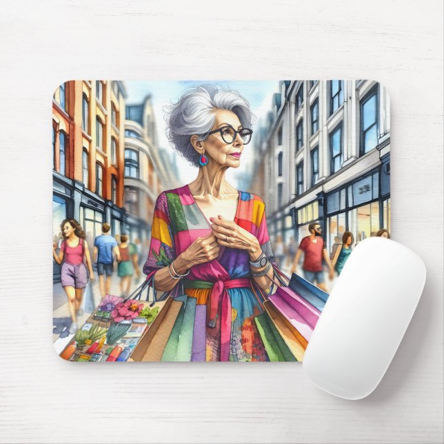 Stylish City Woman Shopper Mouse Pad (With Mouse)