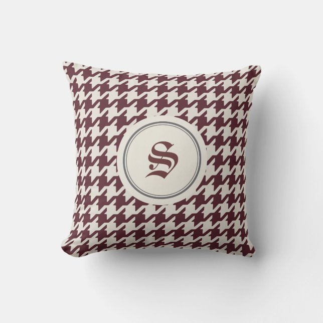 Stylish classic brown houndstooth with monogram cushion (Front)