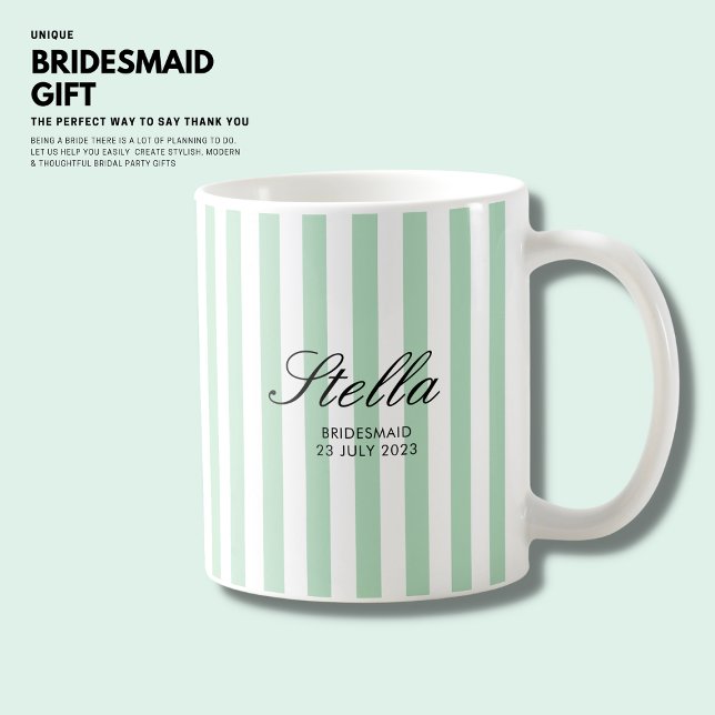 Stylish Classic Elegant Green Stripes Bridesmaid Coffee Mug (Creator Uploaded)