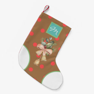 Stylish classic elegant trendy brown pattern dots small christmas stocking