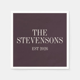 Stylish Classic Family Last Name Est Date Plum Napkin