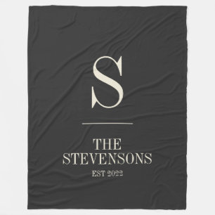 Stylish Classic Family Monogram Est Date Black Fleece Blanket