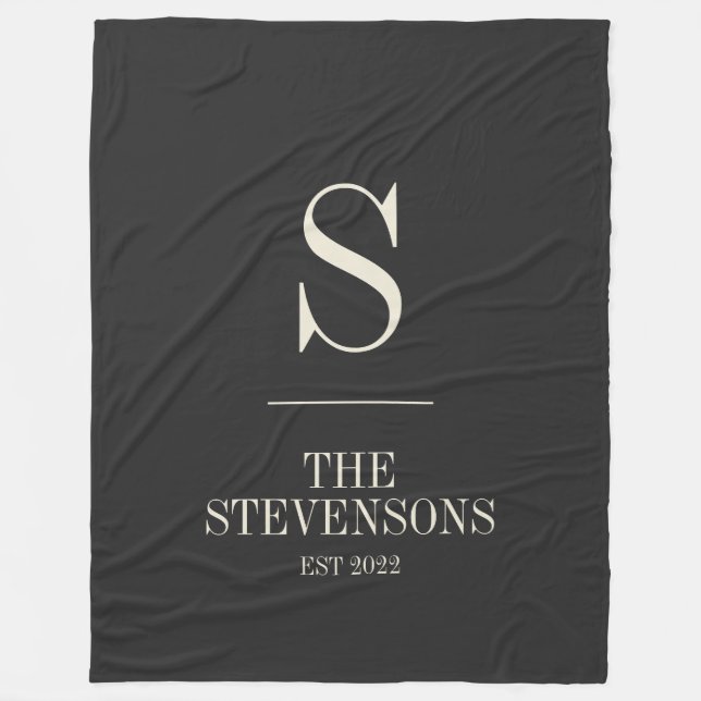 Stylish Classic Family Monogram Est Date Black Fleece Blanket (Front)