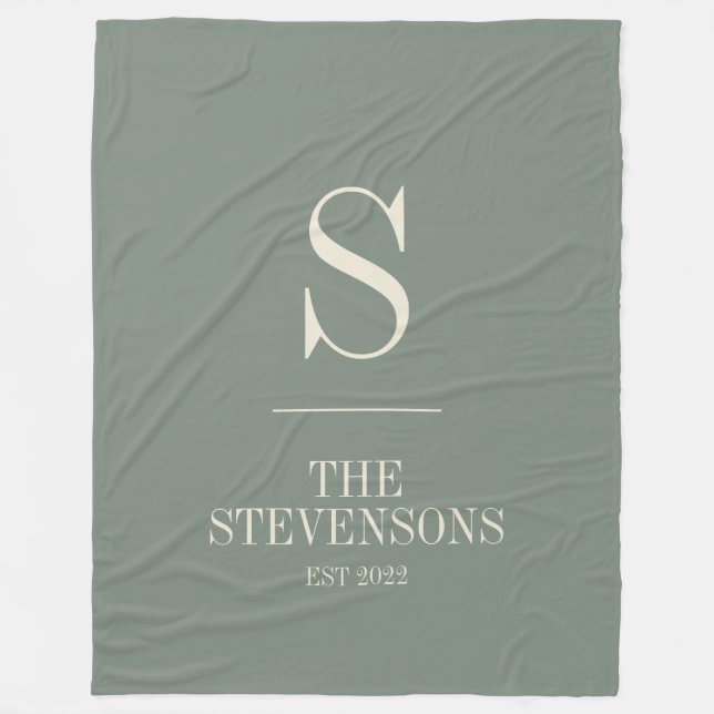 Stylish Classic Family Monogram Est Sage Green Fleece Blanket (Front)