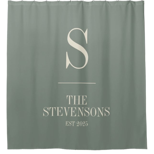 Stylish Classic Family Monogram Est Sage Green  Shower Curtain (Front)