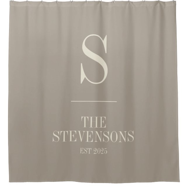 Stylish Classic Family Monogram Est Taupe Brown  Shower Curtain (Front)