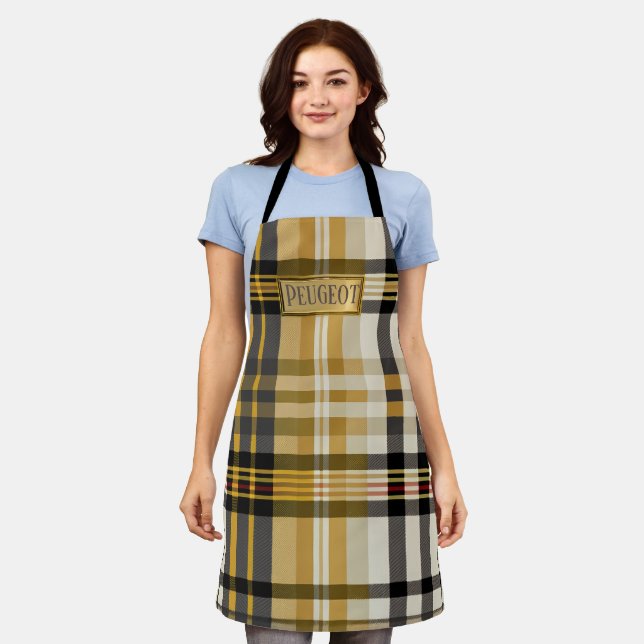 Stylish Classic Gold and Beige Plaid Apron (Worn)