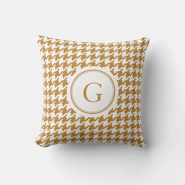 Stylish Classic gold houndstooth with monogram Cushion (Front)