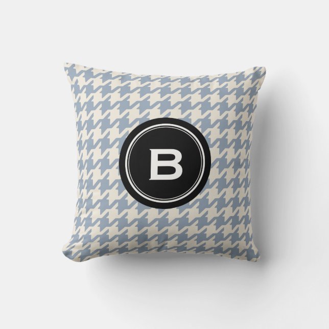 Stylish Classic grey houndstooth black monogram Cushion (Front)