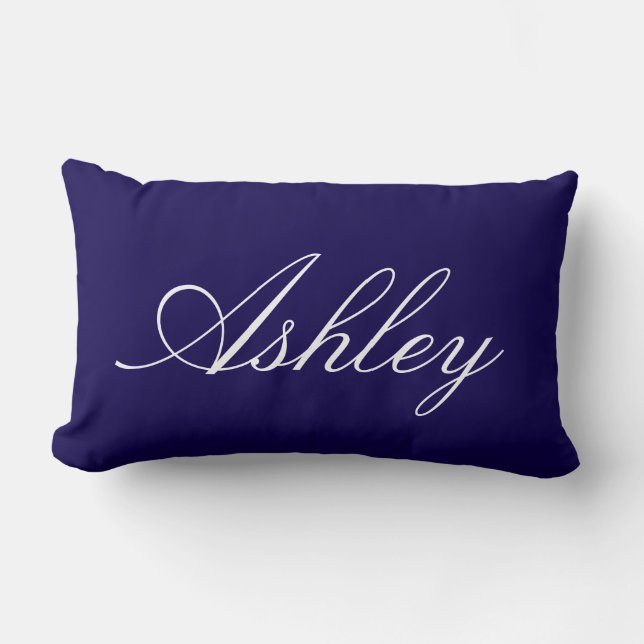 STYLISH CLASSIC MODERN CUSTOMIZED NAME DARK BLUE LUMBAR CUSHION (Front)