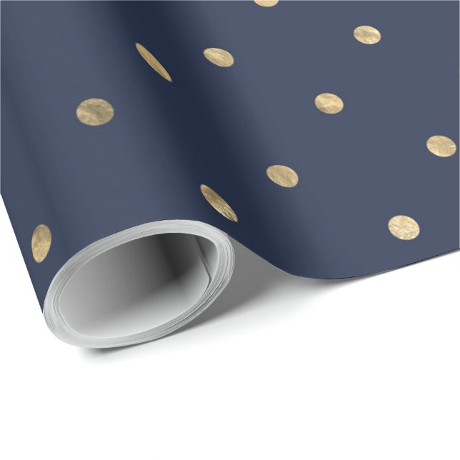 Stylish Classic Navy Blue Gold Polka Dots Wrapping Paper (Roll Corner)