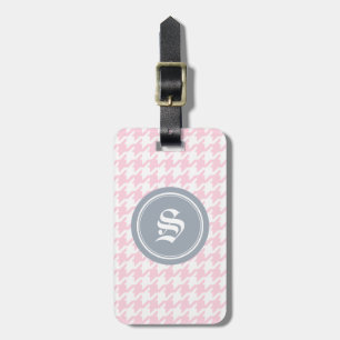 Stylish classic pink houndstooth with monogram luggage tag