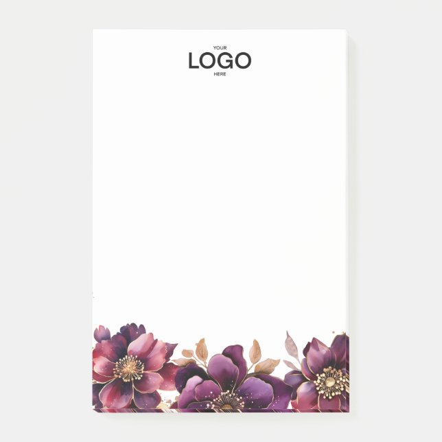 Stylish Classic Purple Golden Floral  Logo Post-it Notes (Front)