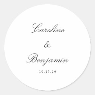 Stylish Classic Script Elegant Wedding Custom  Round Sticker